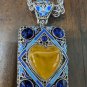 Handmade HEART Orange ZIRCON Golden Blue GEM Stone BUTTERFLY Cloisonne NECKLACE