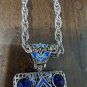 Handmade HEART Orange ZIRCON Golden Blue GEM Stone BUTTERFLY Cloisonne NECKLACE
