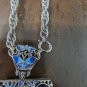 Handmade HEART Orange ZIRCON Golden Blue GEM Stone BUTTERFLY Cloisonne NECKLACE