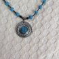 Large Faux Turquoise And Silver Tone Pendant Necklace