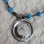 Large Faux Turquoise And Silver Tone Pendant Necklace