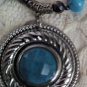 Large Faux Turquoise And Silver Tone Pendant Necklace