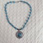 Large Faux Turquoise And Silver Tone Pendant Necklace