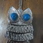 LARGE Owl Pendant & Necklace Silver Tone Costume Jewelry Necklace Blue Eye  OO