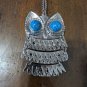 LARGE Owl Pendant & Necklace Silver Tone Costume Jewelry Necklace Blue Eye OO