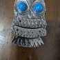 LARGE Owl Pendant & Necklace Silver Tone Costume Jewelry Necklace Blue Eye OO