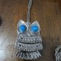 LARGE Owl Pendant & Necklace Silver Tone Costume Jewelry Necklace Blue Eye OO