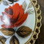 Vintage Gold frame oval shape red rose flower design Brooch pin