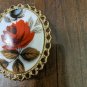 Vintage Gold frame oval shape red rose flower design Brooch pin