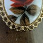 Vintage Gold frame oval shape red rose flower design Brooch pin