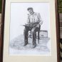 Signed Framed Print 54/375 Of Seated Captain With Ship Model Vintage Americana