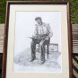 Signed Framed Print 54/375 Of Seated Captain With Ship Model Vintage Americana