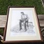 Signed Framed Print 54/375 Of Seated Captain With Ship Model Vintage Americana