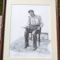 Signed Framed Print 54/375 Of Seated Captain With Ship Model Vintage Americana