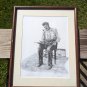 Signed Framed Print 54/375 Of Seated Captain With Ship Model Vintage Americana