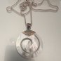Mother Of Pearl And Sterling 925 Silver Swirl Necklace Diameter 2" Chain 18.5 "