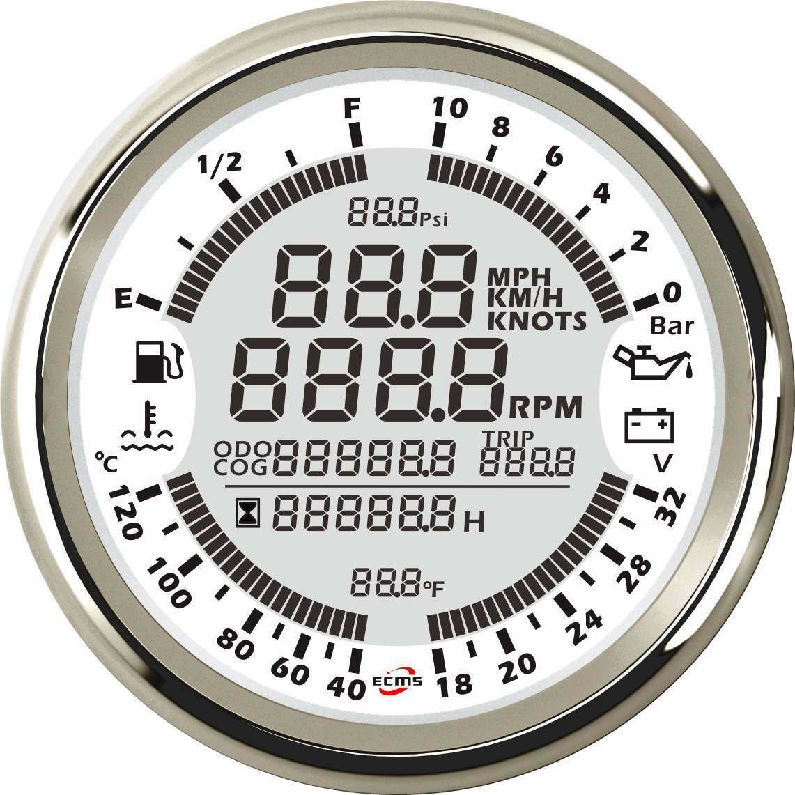 Boat Digital GPS Speedometer Tacho 6in1 MultiFunction Gauge 18-32V 10Bar 85mm