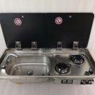 2 Burner Gas Stove Sink Combo with 2 Glass Lid 2*1.8KW 775*365*150/120mm GR-904LD Boat RV