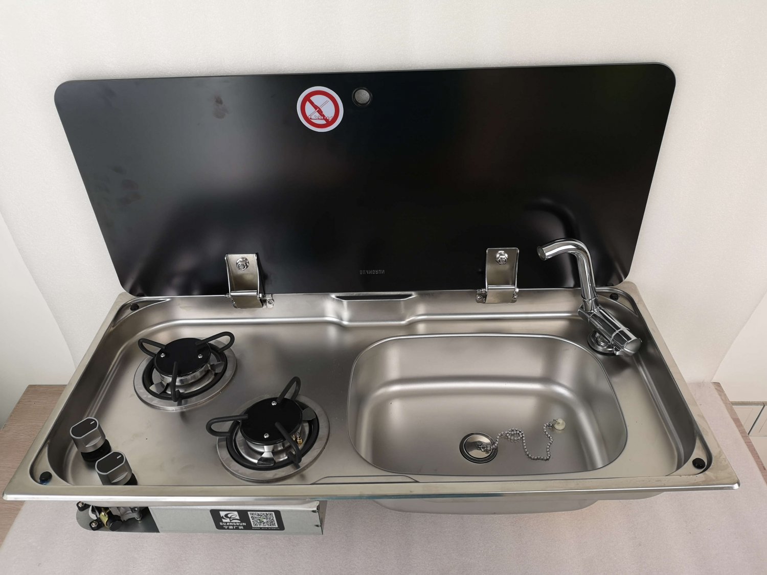 2 Burner Gas Stove Sink Combo with Glass Lid 2*1.8KW 775*365*150/120mm GR-904RS Boat RV