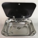 410*360*150mm Stainless Steel Round Sink with Tempered Glass Lid FS-586 Boat Caravan RV