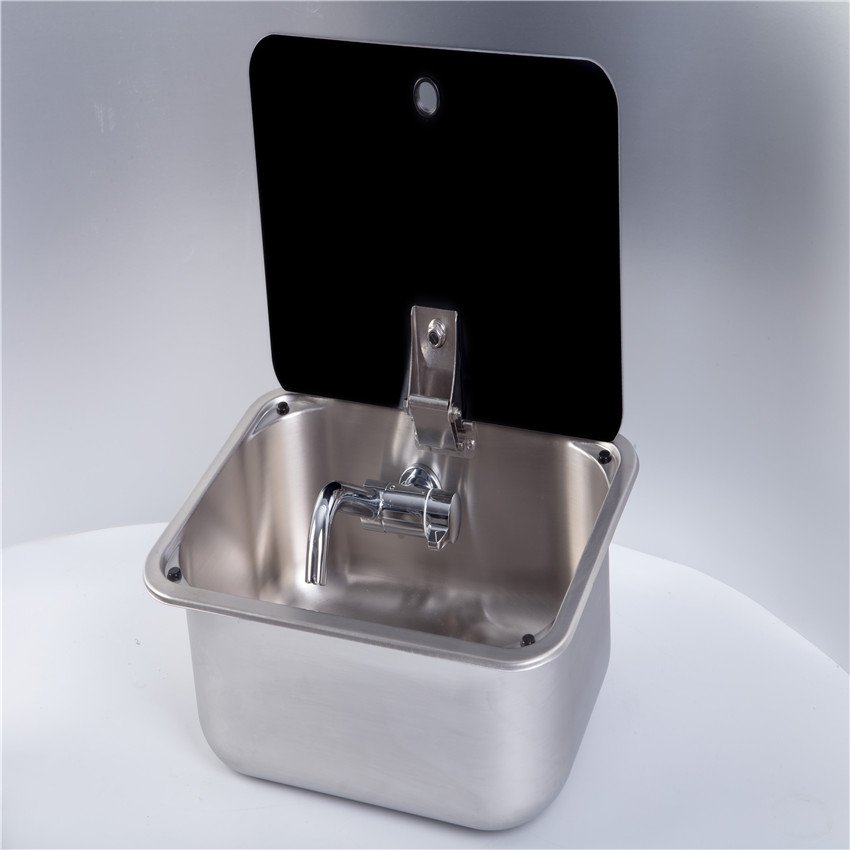 Stainless Steel Sink with Tempered Glass Lid 380*280*136mm GR-566A Boat Caravan