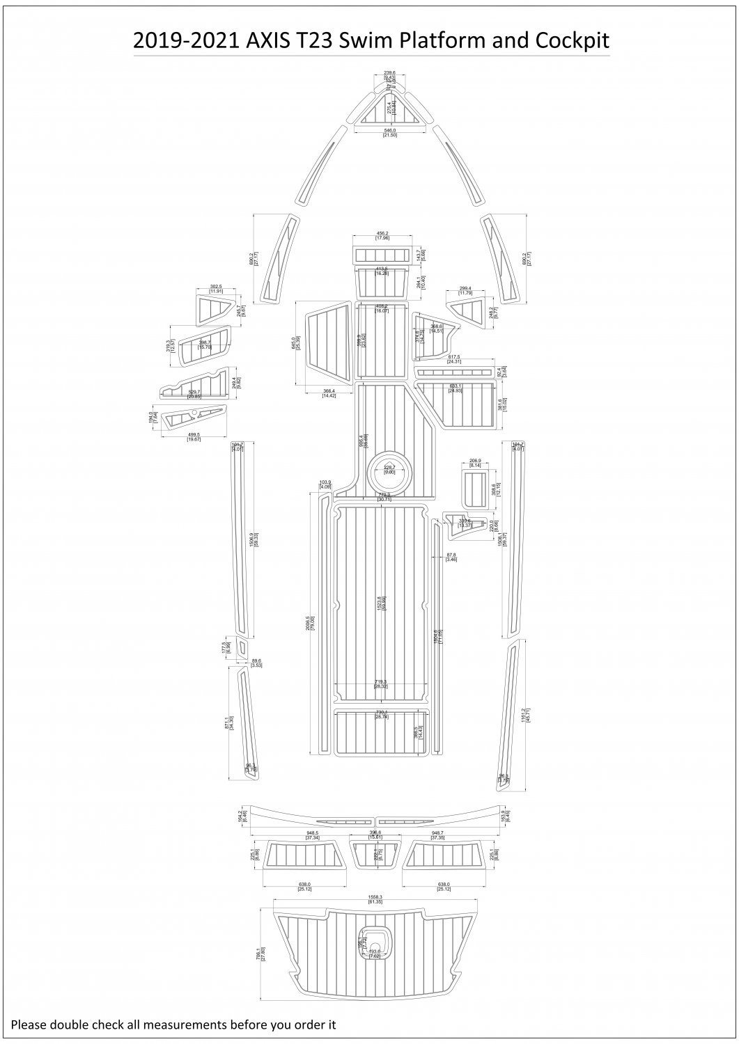 2019-2021 AXIS T23 Swim Platform Cockpit Boat EVA Faux Foam Teak Deck Floor Pad