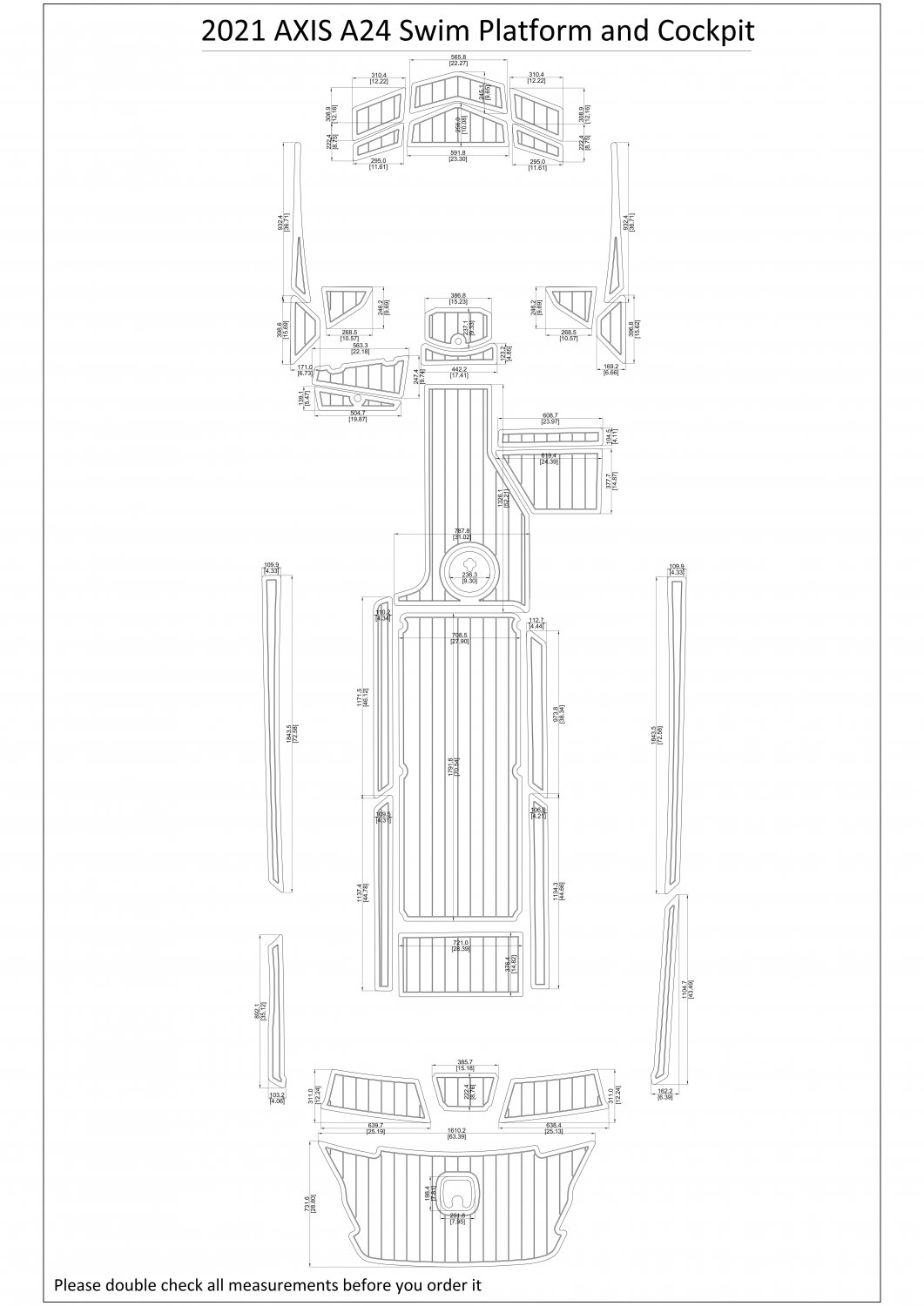2021 AXIS A24 Swim Platform and Cockpit Pad Boat EVA Teak Decking 1/4" 6mm