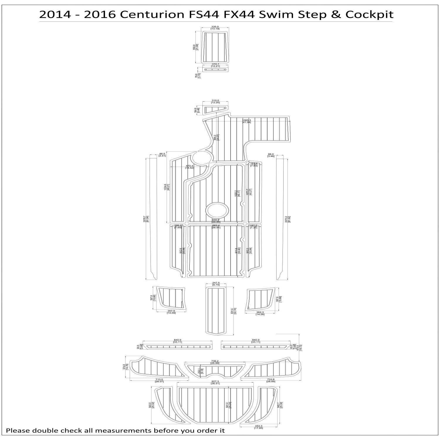 2014-2016 Centurion FS44/FX44 Swim Step Cockpit Boat EVA Faux Teak Deck Floor Pad