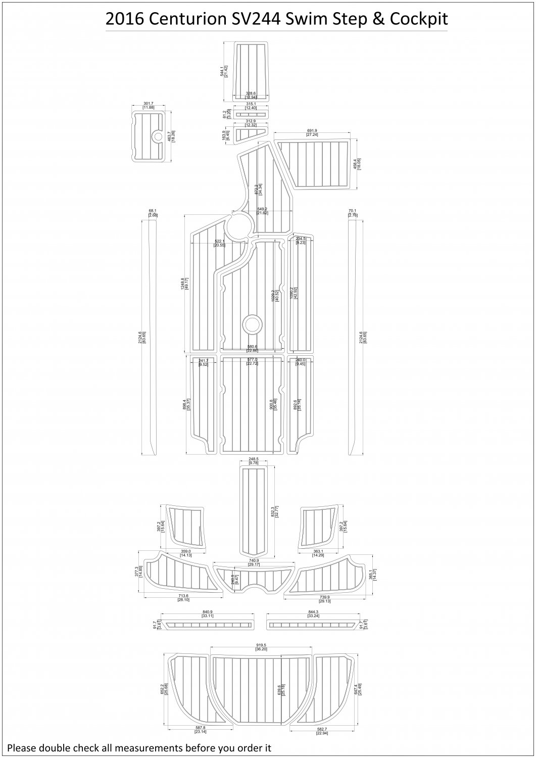 2016 Centurion SV244 Swim Step Cockpit Boat EVA Faux Foam Teak Deck Floor Pad