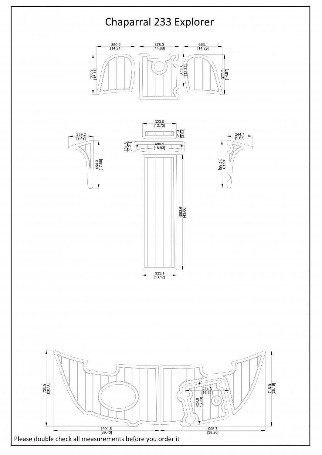 Chaparral 233 Explorer Swim Step Bow Boat EVA Faux Foam Teak Deck Floor Pad