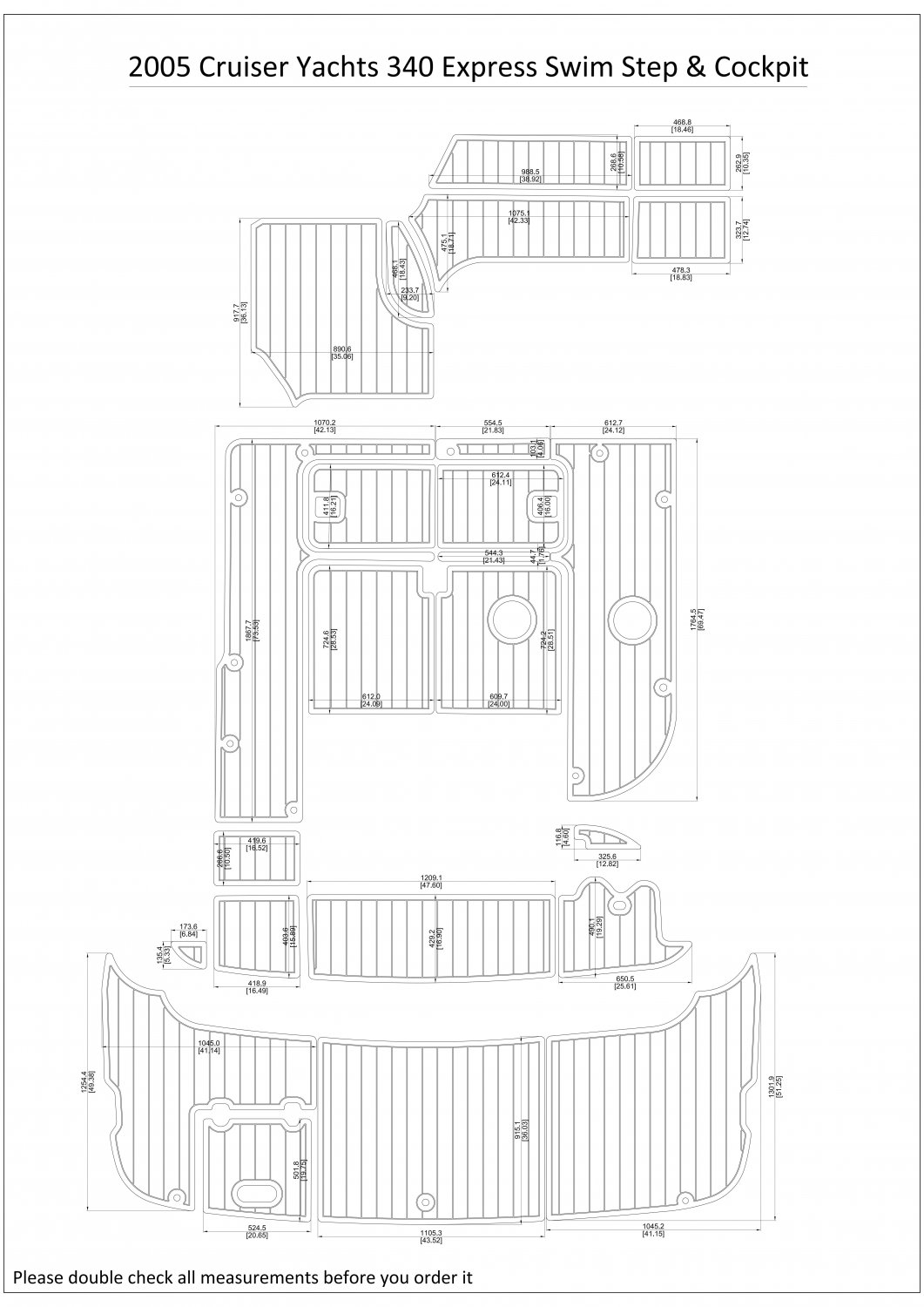 2005 Cruiser Yachts 340 Express Swim Step Cockpit Boat EVA Faux Teak Deck Floor