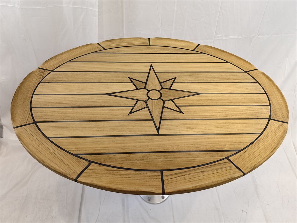 Boat Ellipse Teak Table Top Star Inlay 440x580/600x800mm Marine Yacht Caravan RV