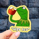 Kermit meme tea Laptop Sticker, Vinyl, Aesthetic stickers, car decal sticker, water bottle sticker
