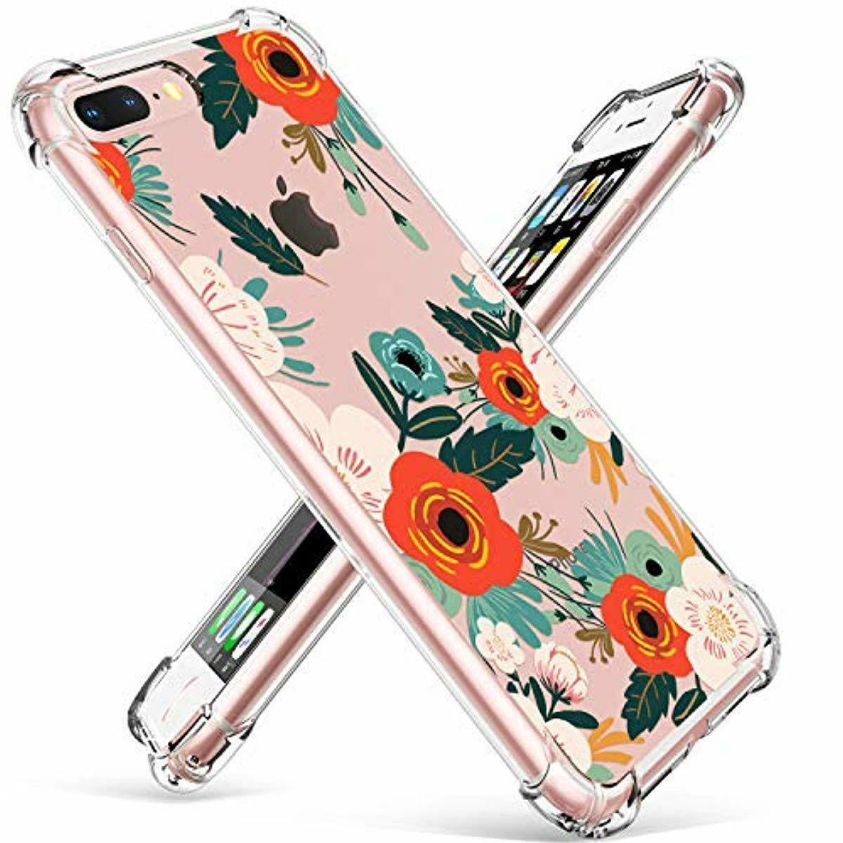 GVIEWIN Clear Case for iPhone 8 Plus/7 Plus, Flower Pattern Design Soft Flexib