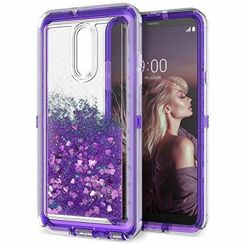 LG Stylo 4 Case Hard Clear Glitter 3D Flowing Liquid Cover TPU Silicone Purple