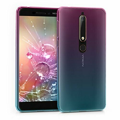 Nokia 6.1 2018 Clear Case TPU Soft Phone Cover Bicolor Design Dark Pink Blue