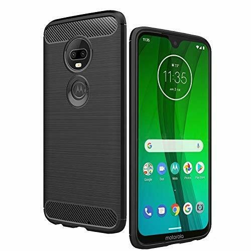 Moto G7 Case Lightweight Slim Soft Carbon Fiber TPU Cover Shockproof Black