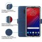Moto Z4 Case Flip Cover TPU PU Leather Case with Kickstand Shockproof Blue