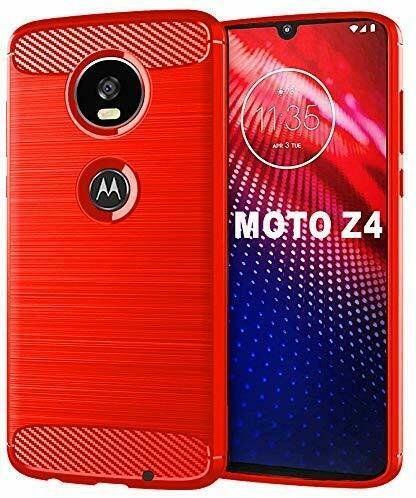 Moto Z4 Play Case Soft Slim Shockproof TPU Anti-Fingerprint Full Protective Red