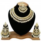 NUHA Fashion Gold Plated Necklace Set with Earrings & Tikka for Women and Girls