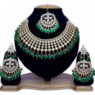 NUHA Fashion Jewellery Gold Plated Necklace Set with Earrings & Tikka for Women and Girls