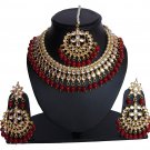 NUHA Fashion Jewellery Gold Plated Necklace Set with Earrings & Tikka for Women and Girls