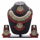 NUHA Fashion Jewellery Gold Plated Necklace Set with Earrings & Tikka for Women and Girls