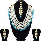 NUHA Fashion Jewellery Gold Plated Necklace Set with Earrings & Tikka for Women and Girls