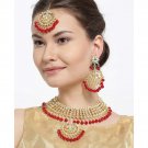 NUHA Fashion Jewellery Gold Plated Necklace Set with Earrings & Tikka for Women and Girls