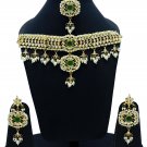 NUHA Fashion Jewellery Gold Plated Necklace Set with Earrings & Tikka for Women and Girls