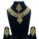 NUHA Fashion Jewellery Gold Plated Necklace Set with Earrings & Tikka for Women and Girls