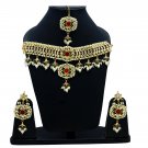 NUHA Fashion Jewellery Gold Plated Necklace Set with Earrings & Tikka for Women and Girls