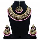 NUHA Fashion Jewellery Gold Plated Necklace Set with Earrings & Tikka for Women and Girls
