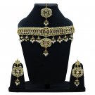 NUHA Fashion Jewellery Gold Plated Necklace Set with Earrings & Tikka for Women and Girls